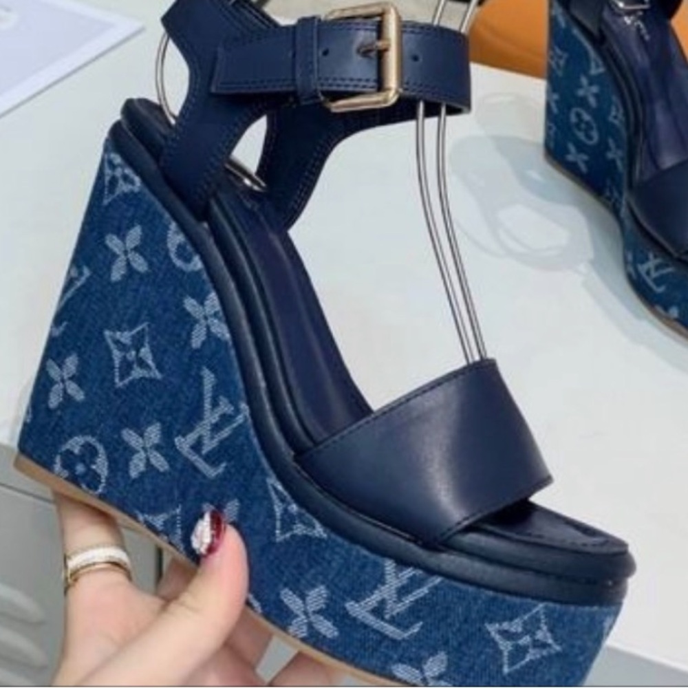 LV Navy and Denim Wedges